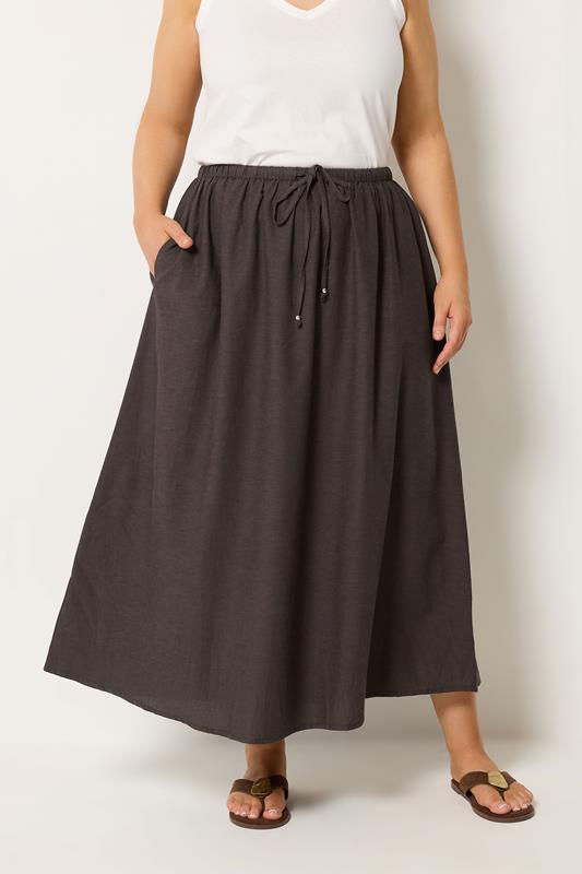 YOURS Curve Chocolate Brown Linen Maxi Skirt