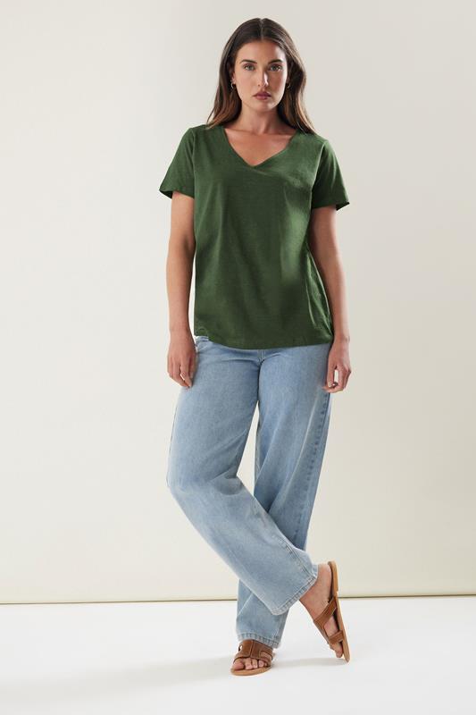 LTS Tall Khaki Green V-Neck Cotton T-Shirt | Long Tall Sally 1