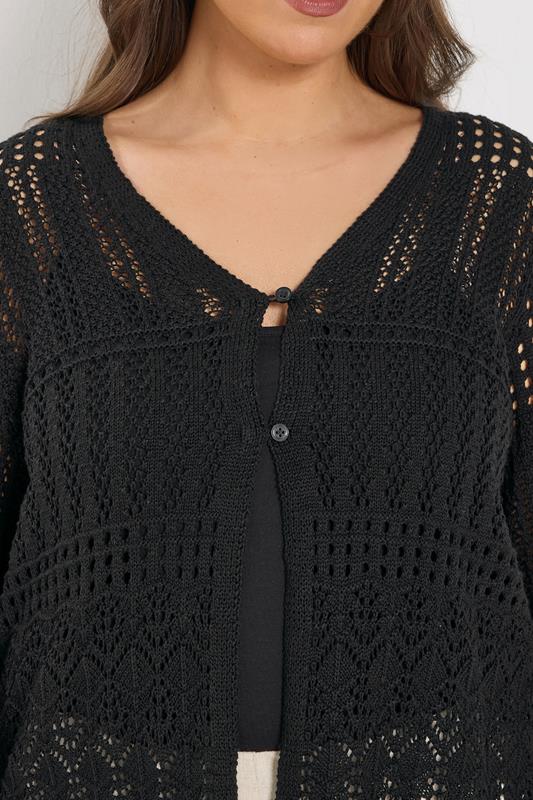 YOURS Plus Size Black Pointelle Knitted Cardigan | Yours Clothing 4