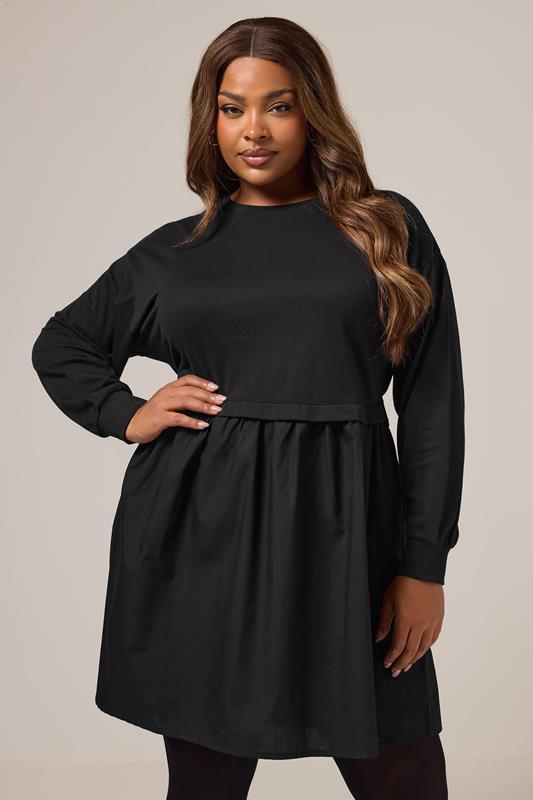 YOURS Curve Black 2-in-1 Poplin Jumper Dress