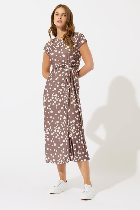 M&Co Mocha Brown Polka Dot Side Twist Midi Dress | M&Co 4