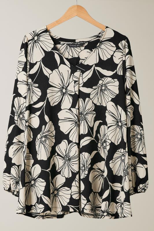 EVANS Plus Size Black Contrast Floral Jersey Crepe Top | Evans 6