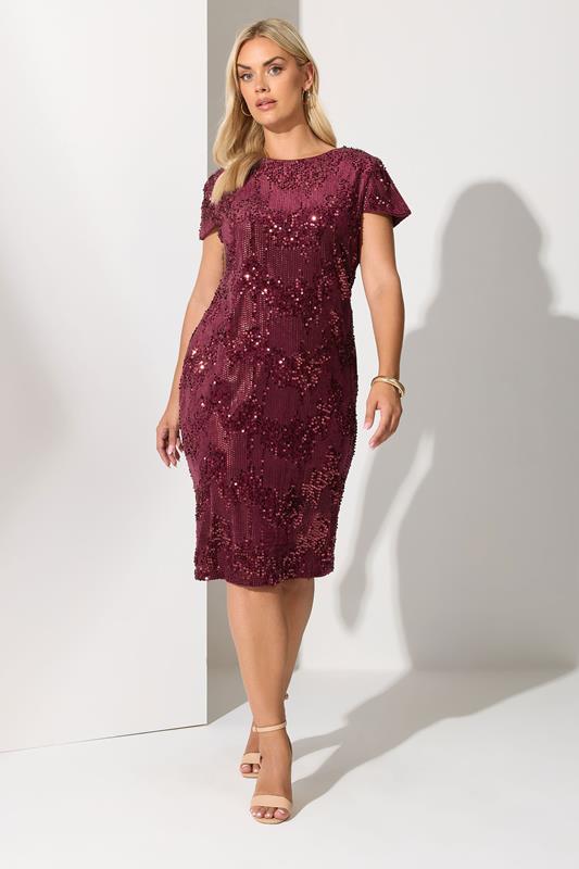YOURS LONDON Curve Wine Red Velvet Sequin Shift Dress