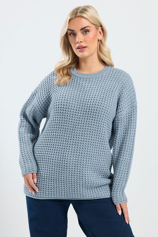 YOURS Curve Light Blue Waffle Knit Jumper