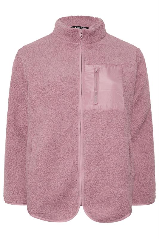 YOURS Plus Size Pink Pocket Teddy Fleece Jacket | Yours Clothing 7