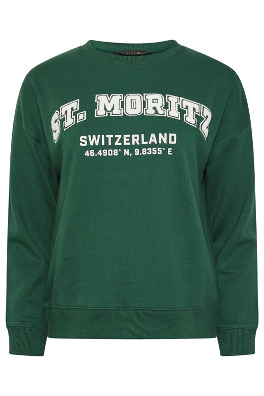 PixieGirl Petite Women's Green St Moritz Slogan Sweatshirt | PixieGirl 7