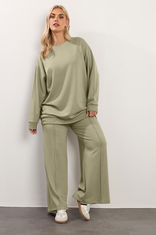 YOURS Plus Size Light Khaki Green Sweatshirt  | Yours Clothing 2