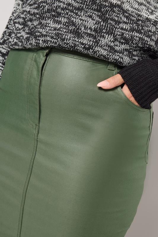 YOURS Plus Size Khaki Green Coated Split Hem Midaxi Skirt | Yours Clothing 4
