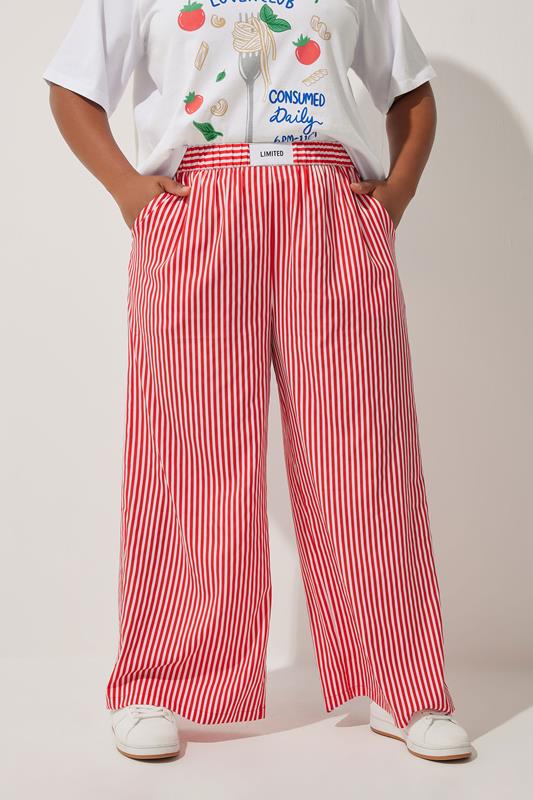 LIMITED COLLECTION Plus Size Red Stripe Boxer Waist Trousers | Yours Clothing 1