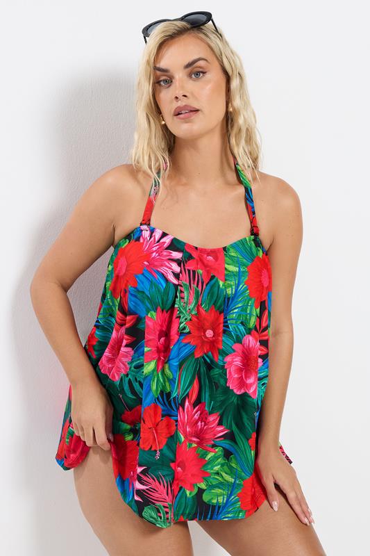 YOURS Plus Size Black Tropical Print Tankini Top | Yours Clothing 4