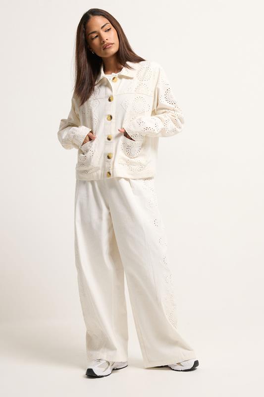  PixieGirl Petite White Embroidered Cotton Wide Leg Trousers