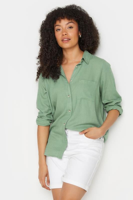 Women's  M&Co Sage Green Long Sleeve Linen Shirt