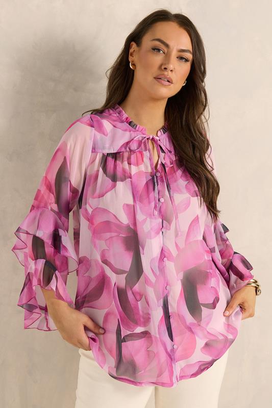EVANS Plus Size Pink Petal Frill Occasion Blouse | Evans 1