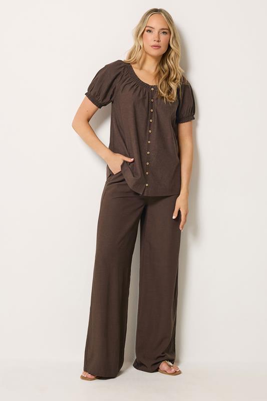 LTS Tall Women's Chocolate Brown Linen Wide Leg Trousers | Long Tall Sally 1