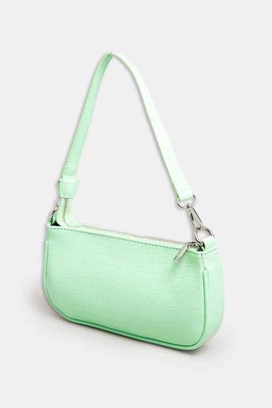 Light Green Faux Croc Shoulder Bag | Yours Clothing 2
