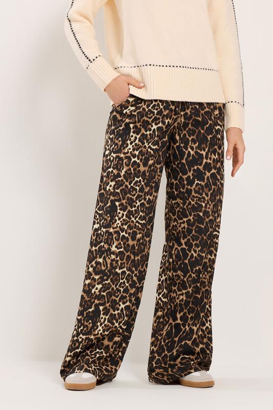 LTS Tall Women's Brown & Black Leopard Print Wide Leg Trousers | Long Tall Sally 1