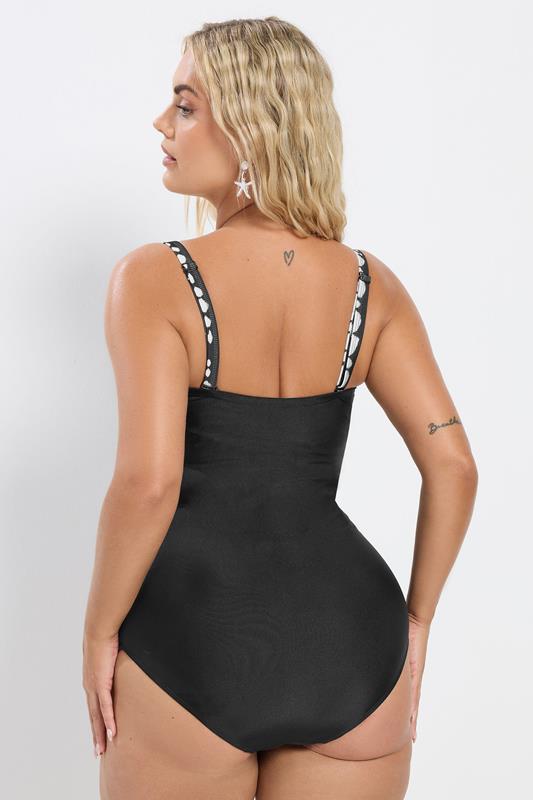 YOURS Plus Size Black Crossover Spot Print Swimsuit | Yours Clothing 6