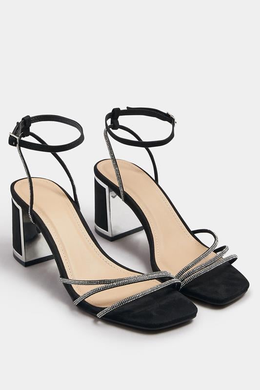  Yours Silver Asymmetric Diamante Block Heel Sandals In Standard Fit
