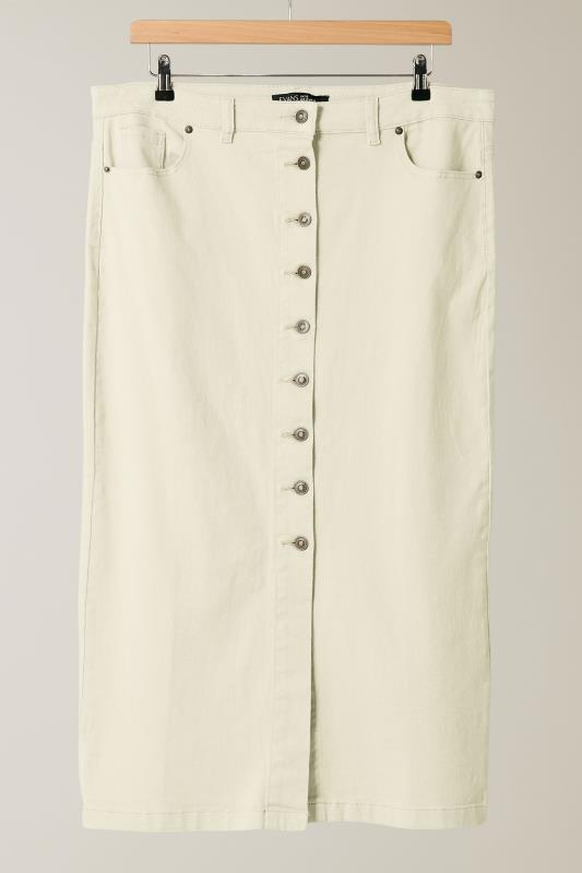 EVANS Plus Size Cream Button Through Denim Maxi Skirt | Evans 6