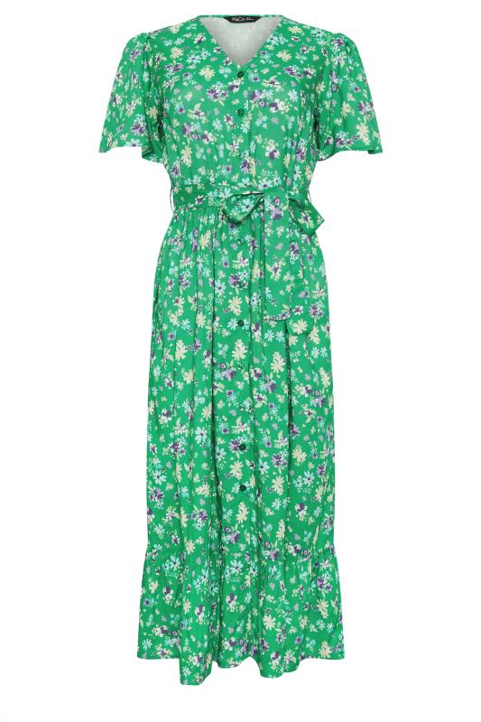 M&Co Green Floral Print Tie Waist Short Sleeve Maxi Dress | M&Co 6