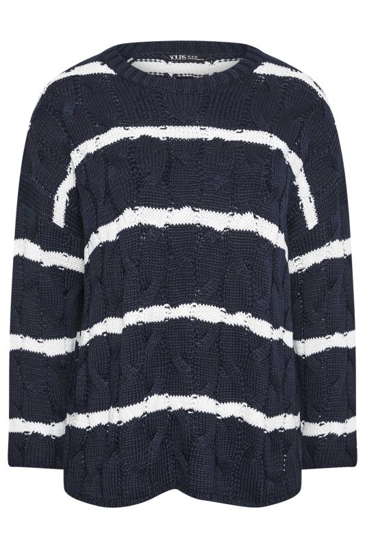 YOURS Plus Size Navy Blue Stripe Cable Knit Jumper | Yours Clothing 5