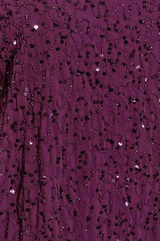 LUXE Plus Size Purple Sequin Hand Embellished Cape Dress | Yours Clothing 5