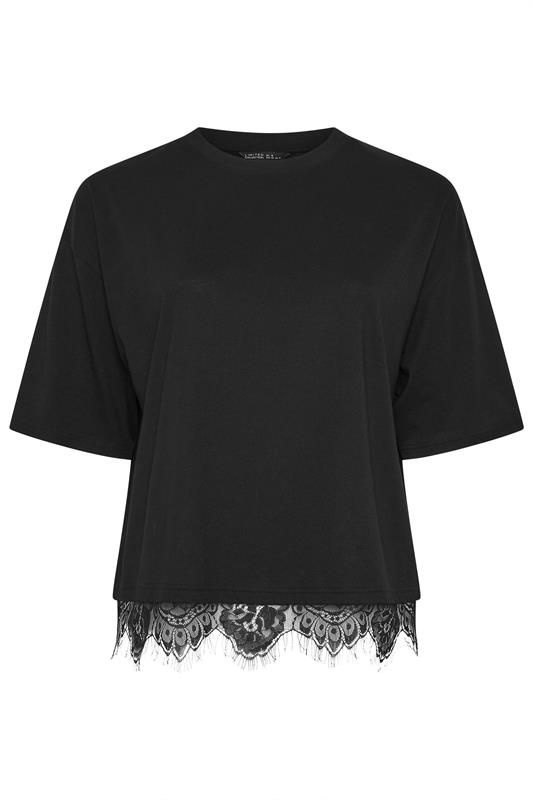 LIMITED COLLECTION Plus Size Black Oversized Lace Hem T-Shirt | Yours Clothing 5