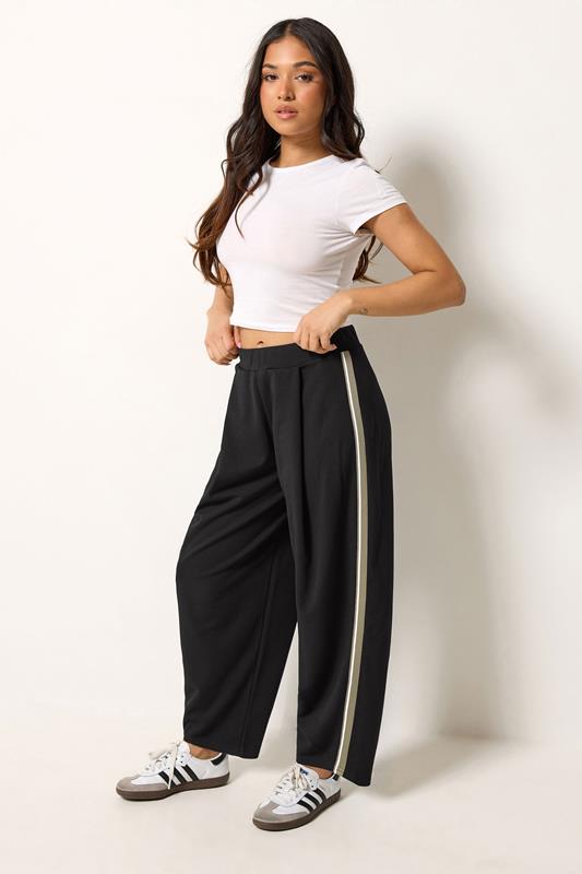 PixieGirl Petite Black Side Stripe Detail Barrel Leg Trousers