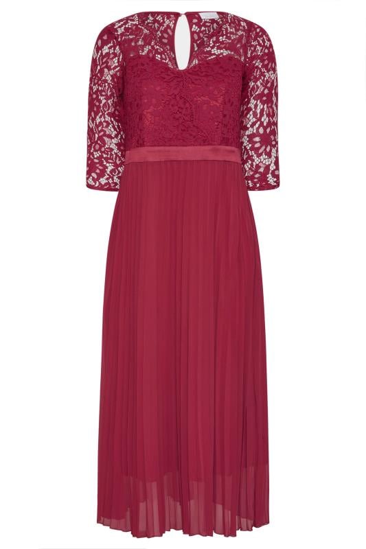 Plus Size YOURS LONDON Curve Burgundy Red Lace Pleated Maxi Dress | Yours Clothing  6