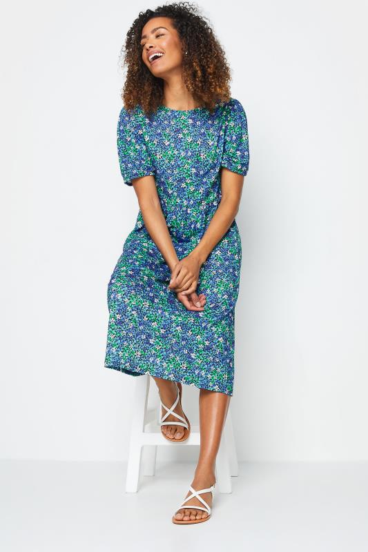 M&Co Blue Dity Floral Print Short Sleeve Smock Dress | M&Co 2