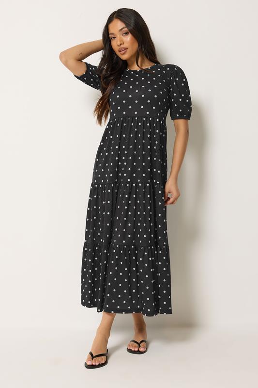 PixieGirl Petite Black Polka Dot Tiered Maxi Dress