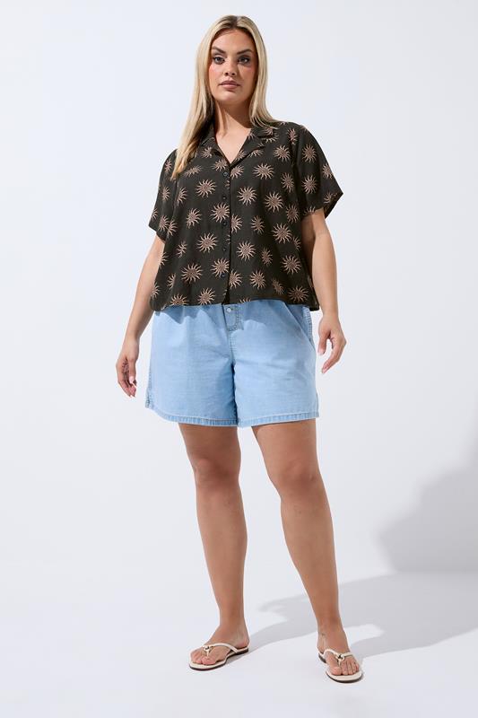 LIMITED COLLECTION Curve Dark Brown Sun Print Linen Boxy Shirt | Yours Clothing 2