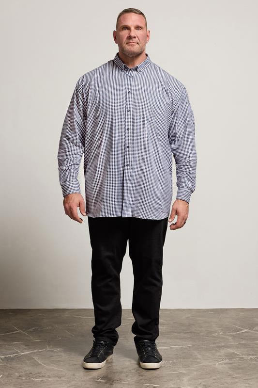 KAM Big & Tall Navy Blue Long Sleeve Gingham Shirt | BadRhino 1