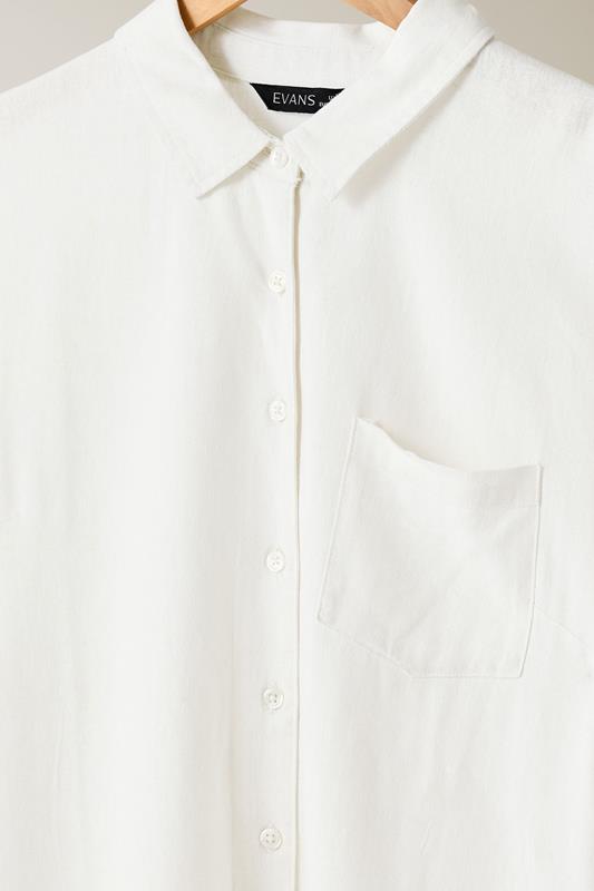 EVANS Plus Size White Long Sleeve Premium Linen Shirt | Evans 7