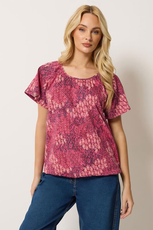  M&Co Berry Purple Patchwork Print Top