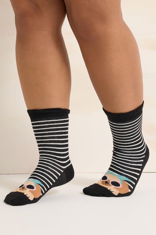 YOURSET 4 PACK Plus Size Black & Blue Dog Print Ankle Socks | Yours Clothing 2