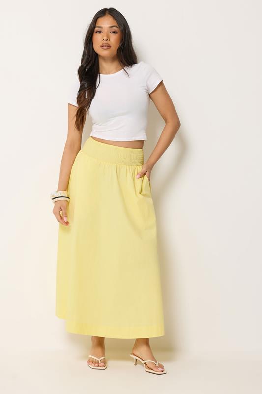 PixieGirl Petite Yellow Poplin Shirred Cotton Maxi Skirt