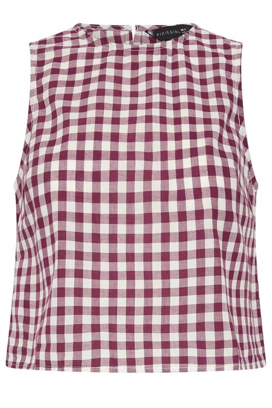 PixieGirl Petite Women's Burgundy Red Cotton Gingham Top | PixieGirl  6