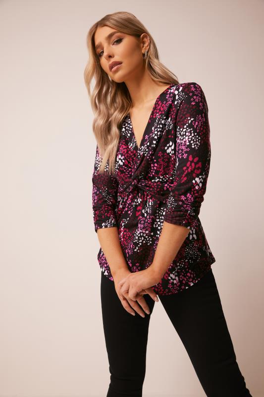 M&Co Pink Animal Print Twist Front Top | M&Co 1
