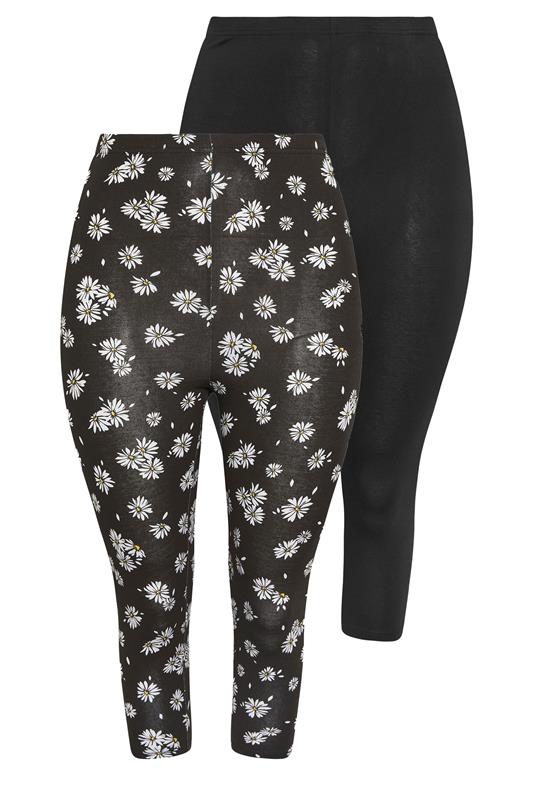 YOURSET 2 PACK Curve Black Daisy Cropped Leggings