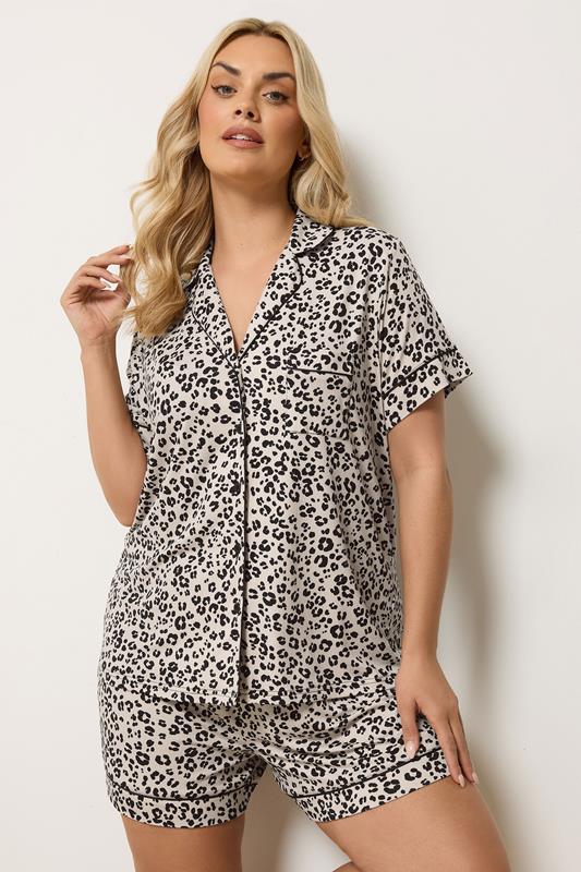  YOURS Curve Natural Brown Leopard Print Soft Touch Pyjama Set