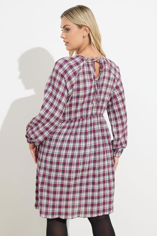 YOURS Plus Size Pink Check Textured Smock Dress | Yours Clothing  2