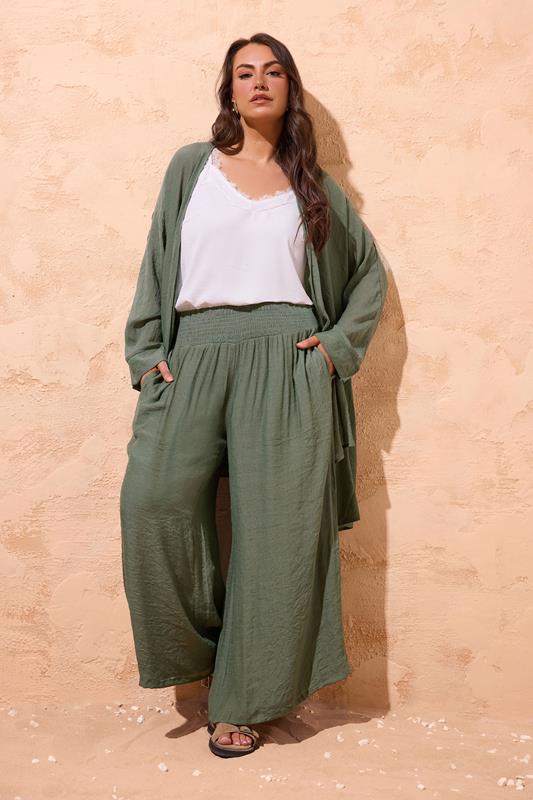 EVANS Curve Khaki Green Wide Leg Trouser