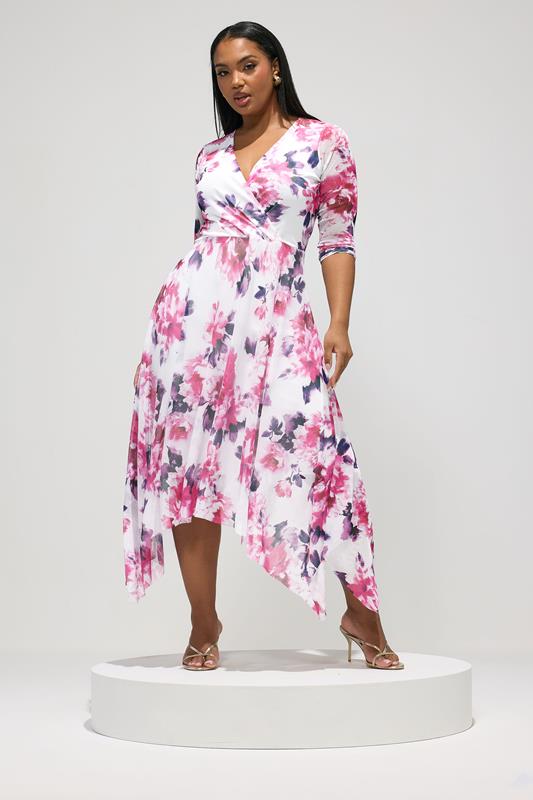 YOURS LONDON Plus Size White Floral Wrap Midi Dress | Yours Clothing 1