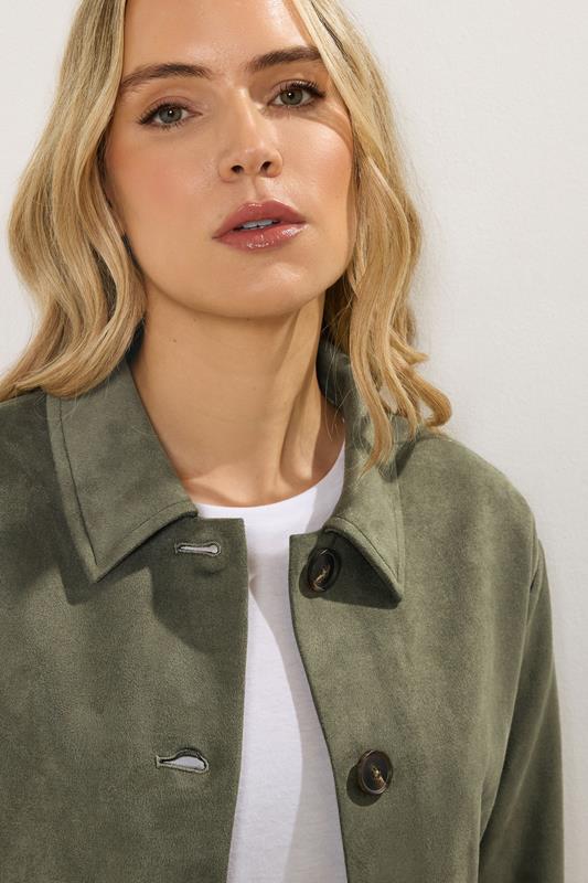 LTS Tall Women's Khaki Green Faux Suede Trucker Jacket | Long Tall Sally 5