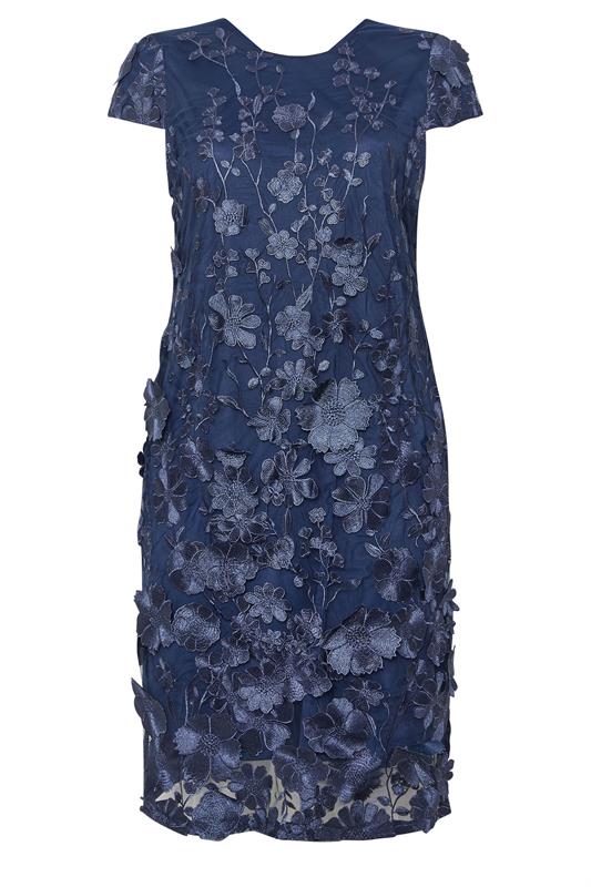 YOURS LONDON Plus Size Navy Blue Floral 3D Embroidered Shift Dress | Yours Clothing 6