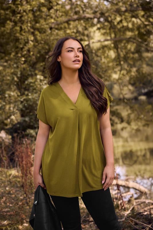 EVANS Curve Green Premium Jersey Pleat Swing Top 1