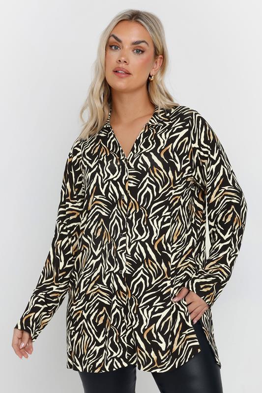 YOURS Curve Black Zebra Print Long Sleeve Shirt