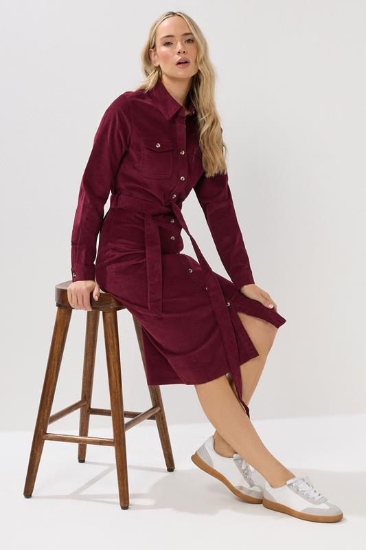 LTS Tall Berry Red Cord Shirt Dress | Long Tall Sally 1