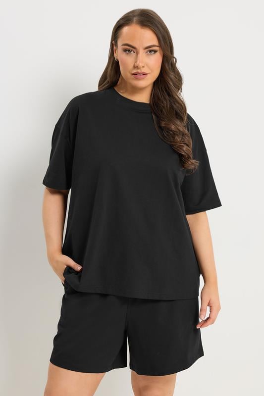 YOURS Curve Black Sweat T-Shirt And Short Set